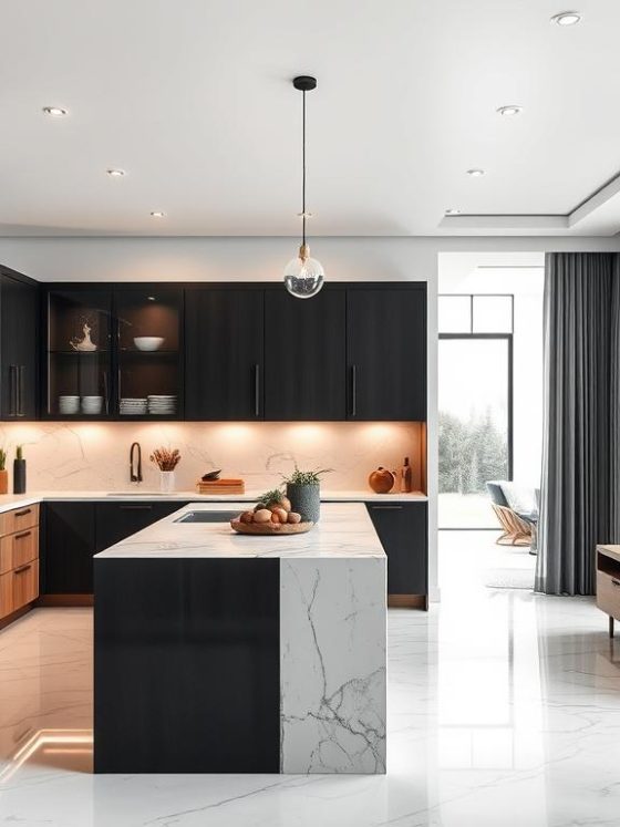 47 Stylish Black and White Kitchen Ideas with Wood and Natural Accents